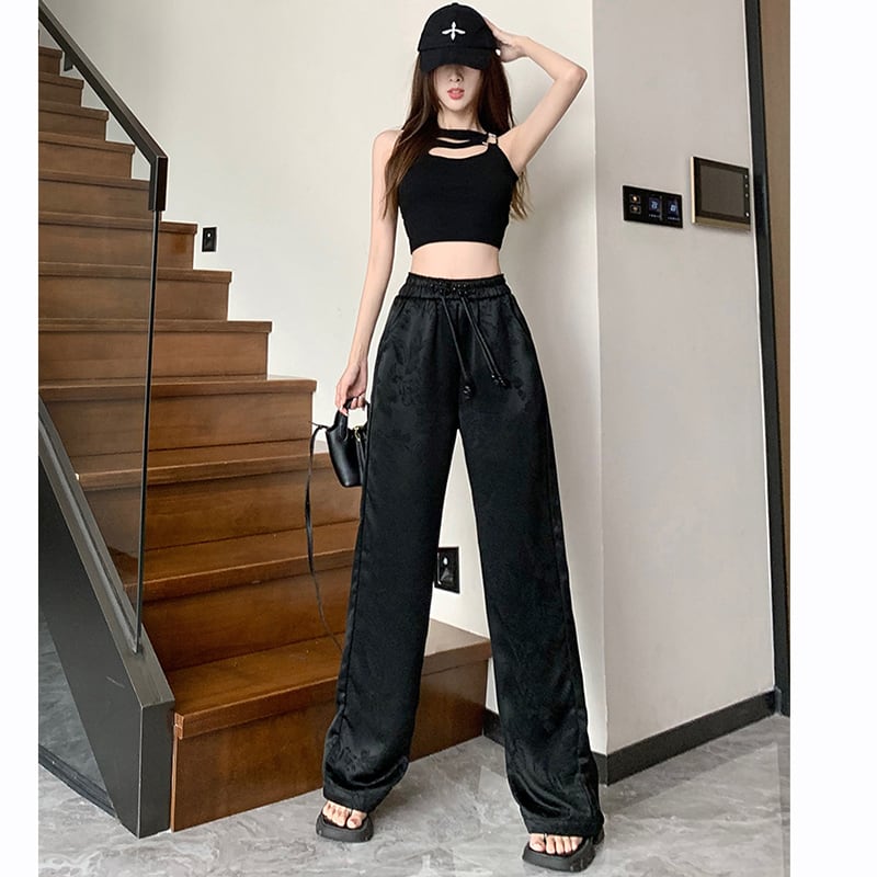 [Women's University 18 Series]★China style trousers★Bottoms, casual pants, black, slimming, easy to match