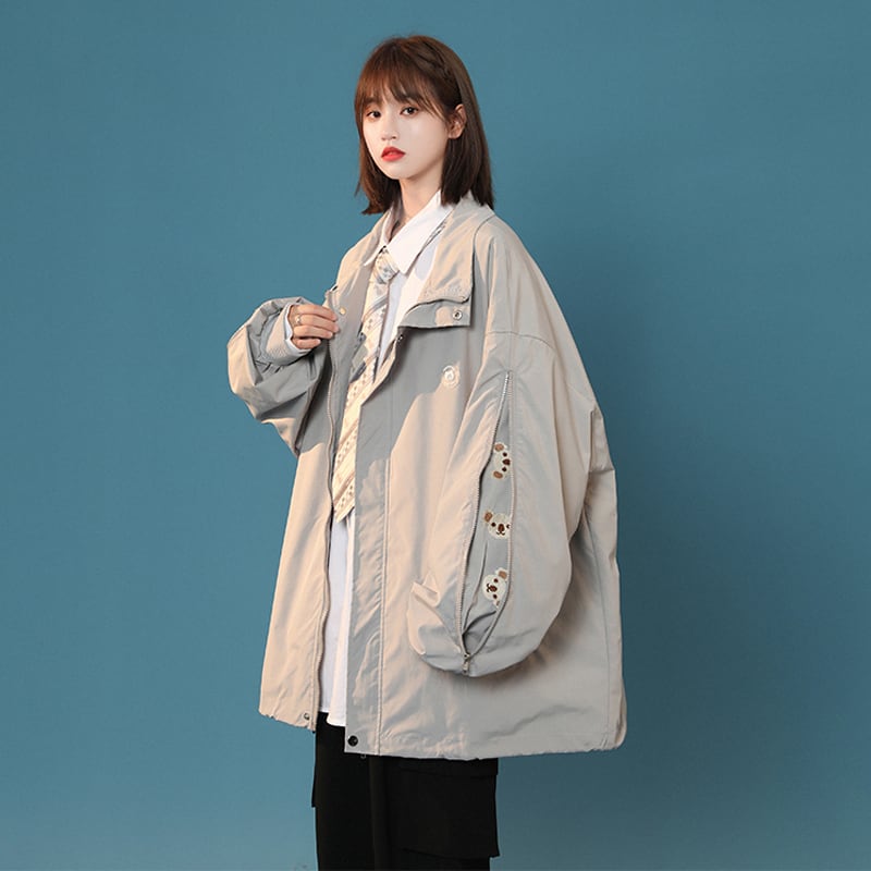 [Fujiiman Series] ★Jacket★ Outerwear 3 colors Koala on the sleeves Unisex Beige Black Gray