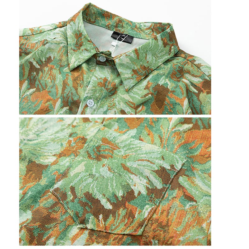 [WEIJIA Series]★Oil Painting Style Shirt★ Tops Print Short Sleeve Shirt Unisex Men's Summer Clothes Thin Cute Green