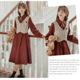 Load image into Gallery viewer, [Minami no Mori Series] ★One Piece★ 2color Faux Layered Fashion Ladies Switching Ribbon Wine Red Khaki Brown
