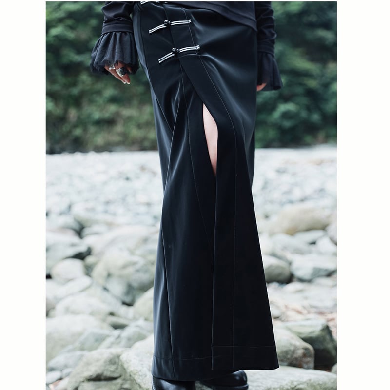 recommendation! [Da Qinglong Shu Series] ★China style skirt★ PU black, long length, slimming, easy to match, high waist