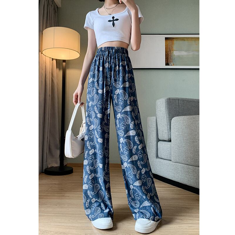 [FENGLIN Series] ★Casual Pants★ Bottoms Trousers Cool Blue Blue Slimming Print Summer Clothes Paisley