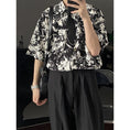 Load image into Gallery viewer, [MDYCD Series]★Shirt with Tie★ 2color Floral Print Shirt Tops Short Sleeve Shirt Unisex Men's Black White
