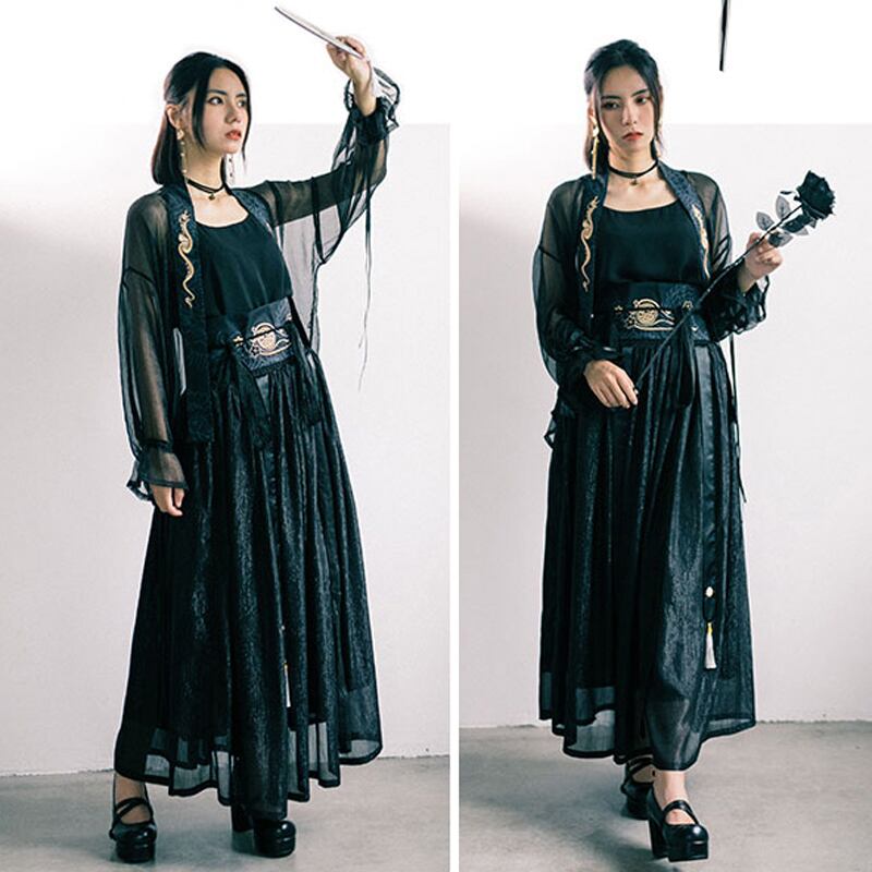 [Ancient monster house---Oryu series] ★China style skirt★ Hanfu dress Black Black ML Cute Original