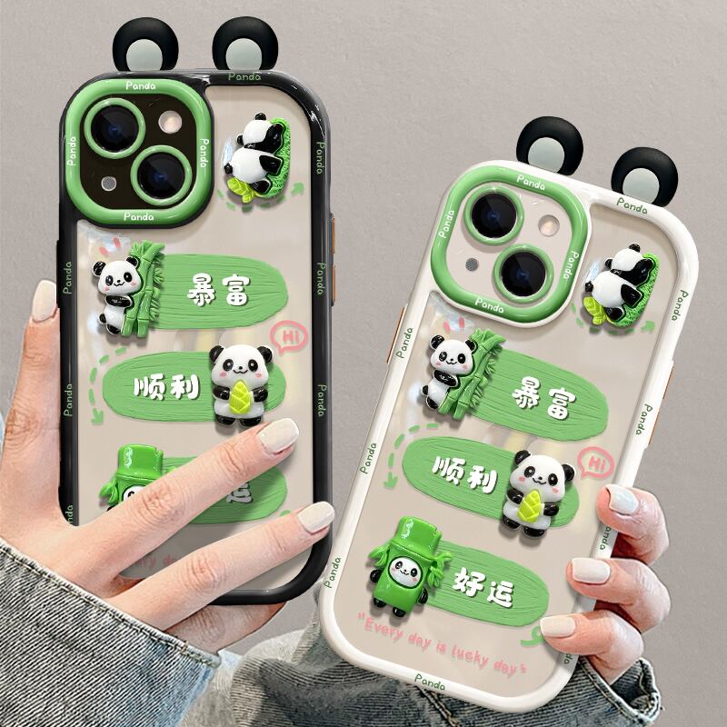 [DKF Series]★Mobile Case★ 2color Panda Green Black iPhone iPhone14 iPhone13 iPhone12/11/7/8XS