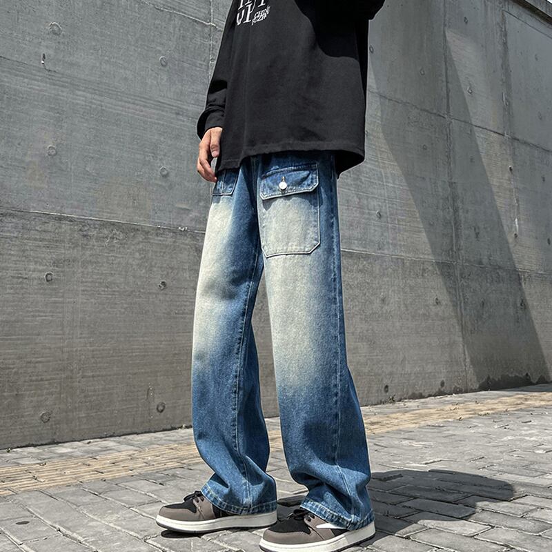 [PV Series]★Denim Pants★ 2color Bottoms Unisex Men's Large Size Pocket Blue Black