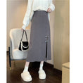 Load image into Gallery viewer, [Italy series]★China style skirt★ 4color knit skirt bottoms slit slimming beige black gray light brown
