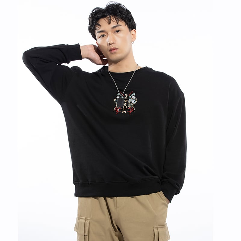 [JPYZ Series]★China Style Tops★ 2color Embroidery Unisex Men's Black White Carp Casual