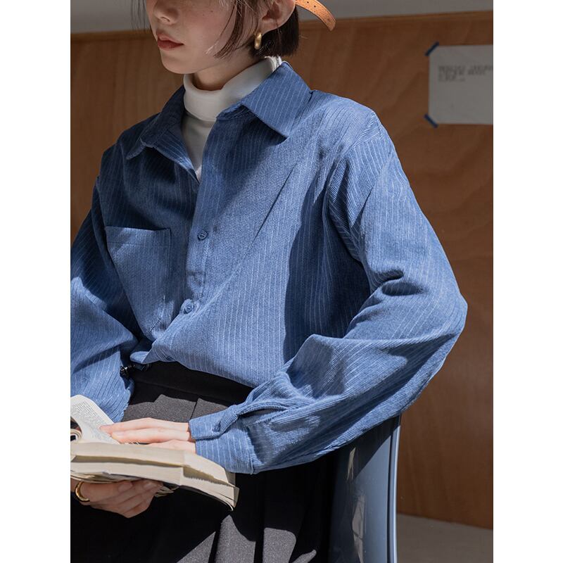 [TAOMIDI Series]★Shirt★ 2color Tops Women's Corduroy Simple Commuting Easy to Match