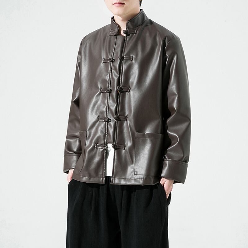 [PINZHI Series]★China style jacket★ 2color outerwear PU unisex men's large size black coffee color