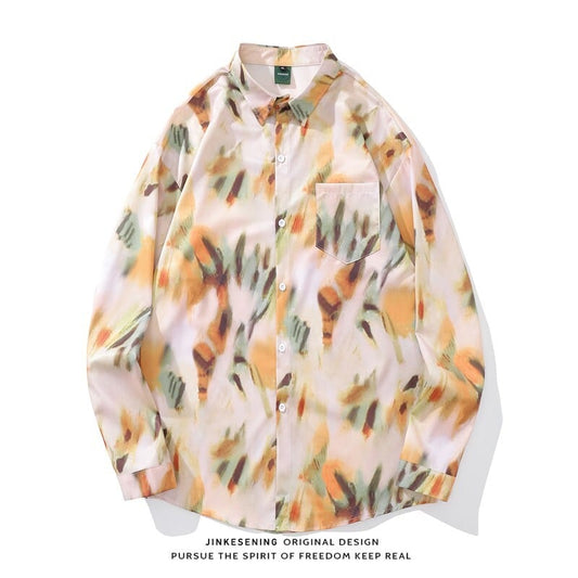 [TRAVEL ISSUANCE Series]★Shirt★ Long sleeve shirt tops unisex men's retro cute yellow print