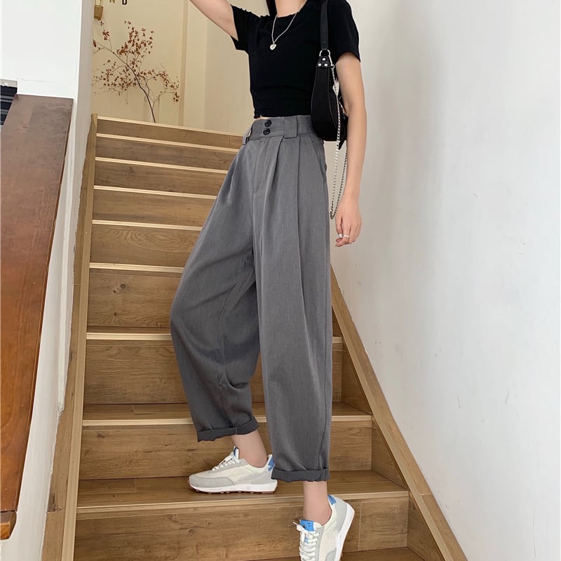 [Left Sister Series] ★Casual Pants★ 2color Pants Bottoms Loose Easy to Match Date Commuting Office Lady Black Gray