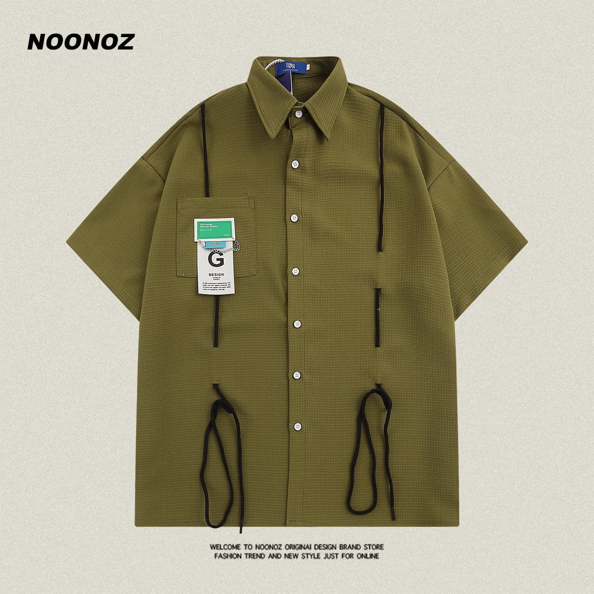 [NOONOZ Series]★Shirt★ 4color Tops Short Sleeve Shirt Unisex Men's Casual Black White Green Brown