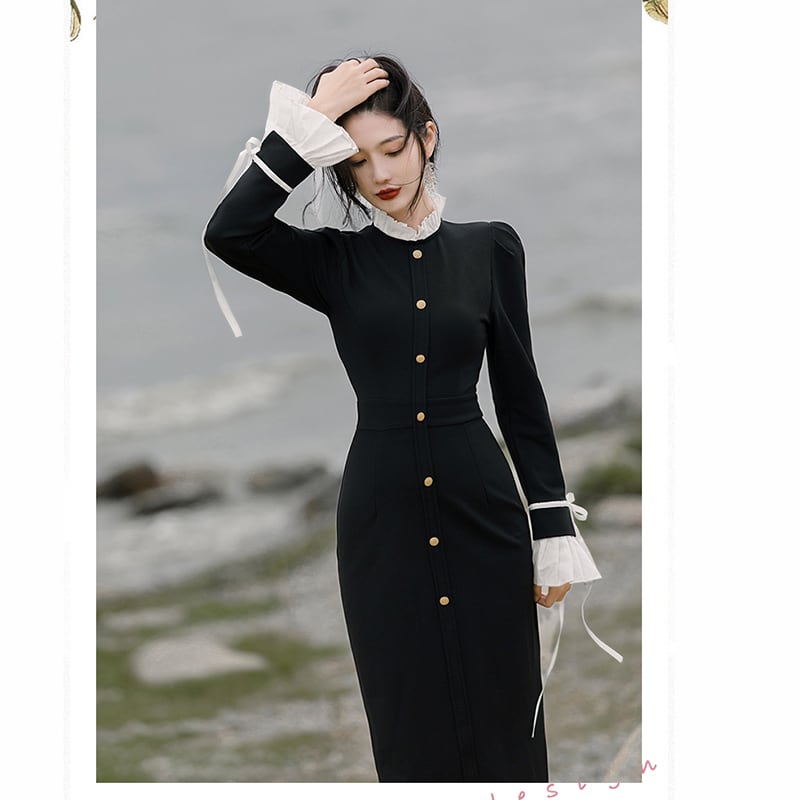 [Rinroki Series] ★One Piece★ Retro, Improves Temperament, Changes, Slimming, Women's, Long Length, Black, Black