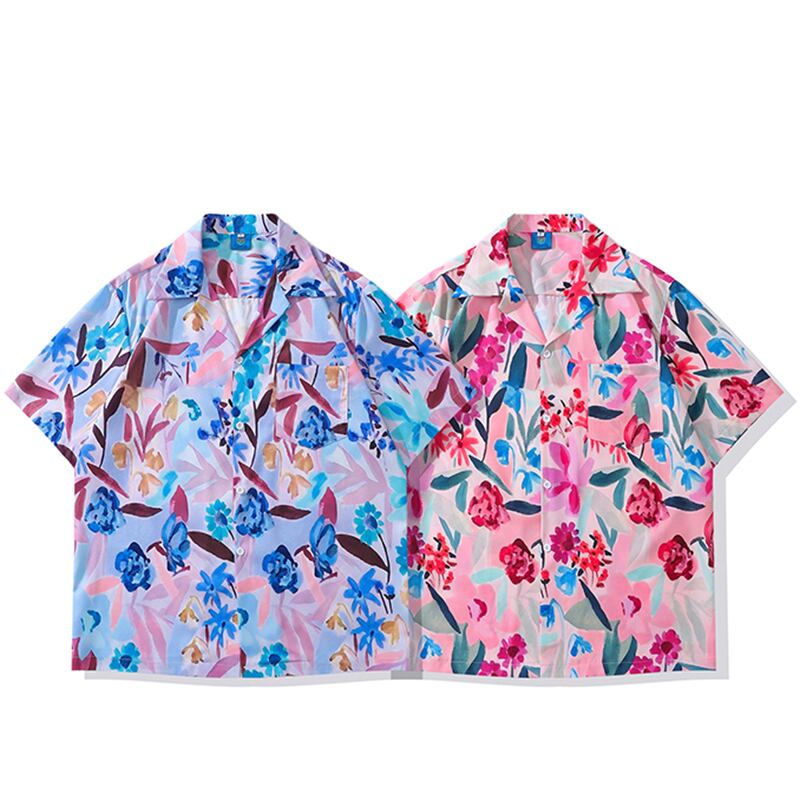 [TRAVEL ISSUANCE Series] ★Short Sleeve Shirt★ Hawaii Aloha Shirt Print Oil Painting Style Unisex Men's Blue Red