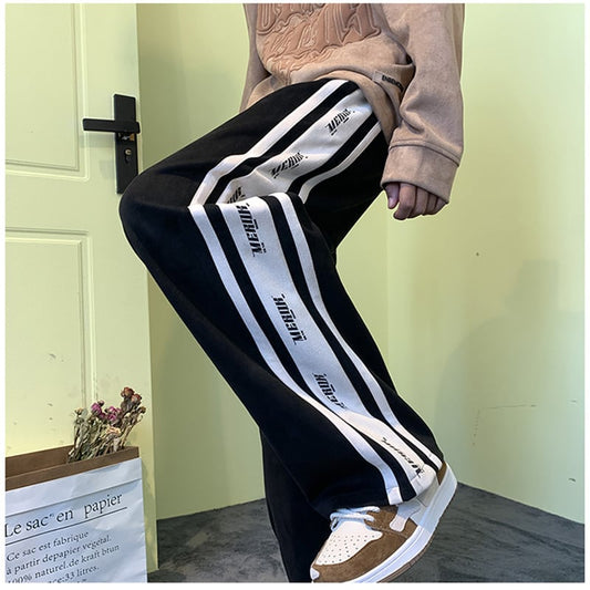 [DUFENG Series] ★Casual Pants★ 3color Bottoms Unisex Men's Vertical Stripes Black Green Brown