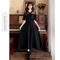 Load image into Gallery viewer, [Dong Xiaojie Series] ★Dress★ Large size lace chiffon switching black black V neck short sleeve summer
