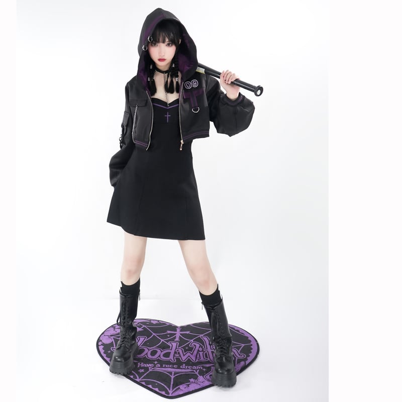 [Momoko Sakura Series] ★Jacket★ Outer mini length cute hooded black black easy to match