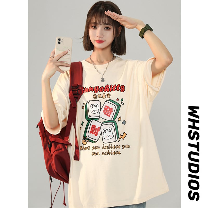 【LIEQUシリーズ】★トップス★ Tシャツ 4color 男女兼用 メンズ 大きいサイズ 赤 青 白 可愛い 夏服