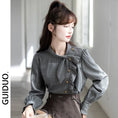 Load image into Gallery viewer, [GUIDUO Series] ★Shirt★ Tops, Long Sleeve Shirt, Plaid Pattern, Ladies, Improves Temperament, Ribbon, Cute, Date, Commuting
