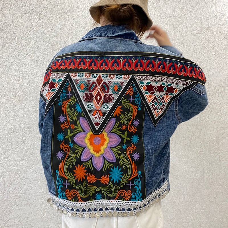 [ZHENLINA series] ★China style jacket★ Ethnic style denim jacket outerwear casual unique cute blue blue