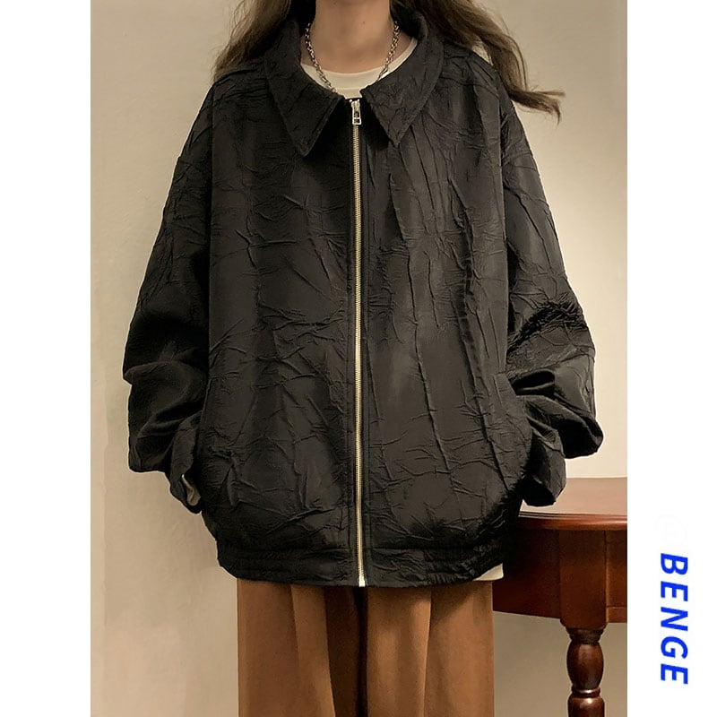 [BENGE Series]★Jacket★ Outerwear Unisex Men's Black Black Large Size Casual