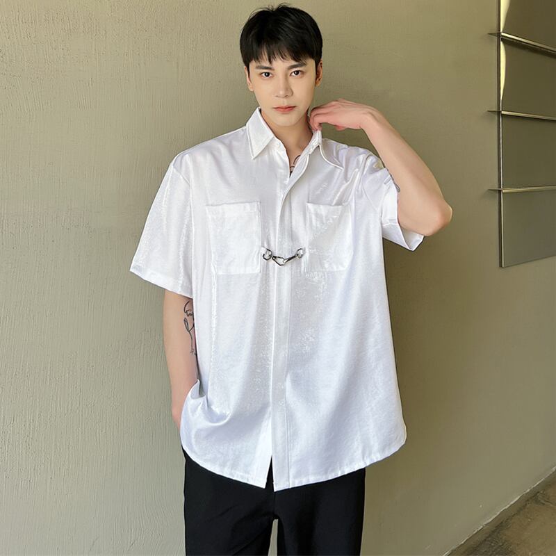 [Illustrated series] ★China style shirt★ 2color tops, shiny, glossy, fashion, unisex, men's, white, black