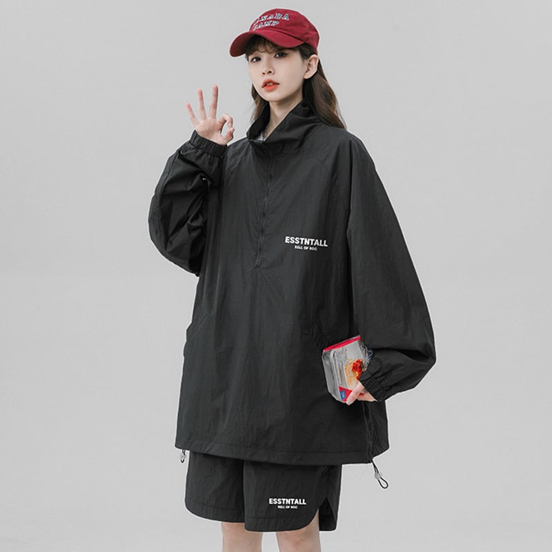 [CHAOMEICHEN Series]★Setup★ 3color outerwear + shorts, unisex, men's sun protection, green, black, fashion