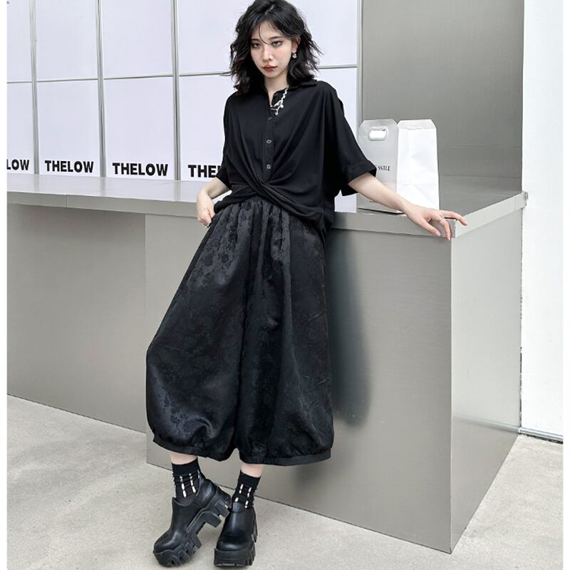 [YIDAO Series] ★China style trousers★ Daily wear, Chinese clothes, black, easy to match, nine-quarter length, summer clothes, loose-fitting