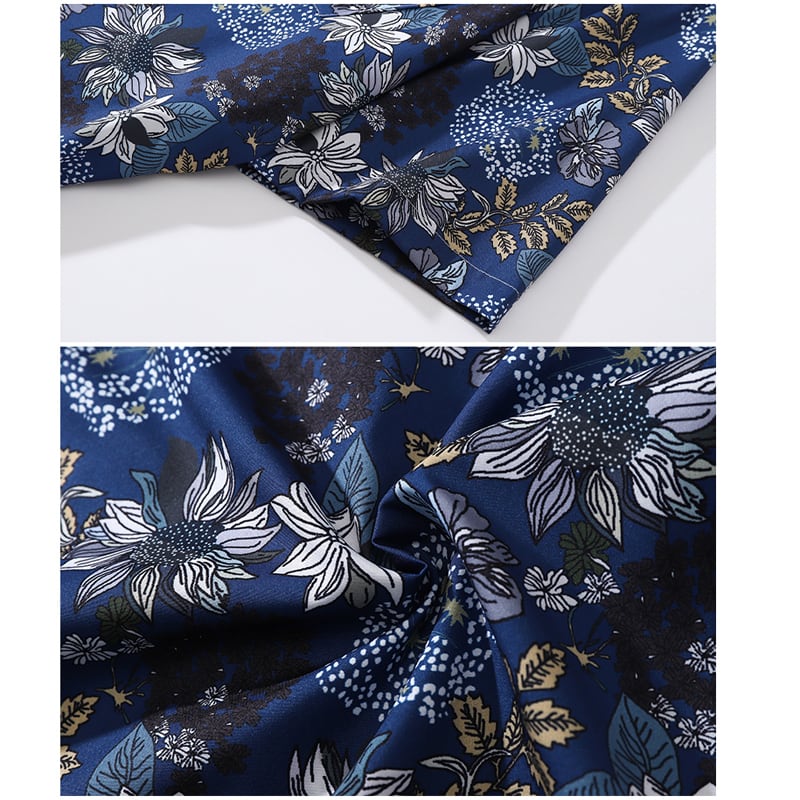 [TRAVEL ISSUANCE Series] ★Floral pattern shirt★ Unisex, men's, unique, loose, easy to match, dark blue, blue