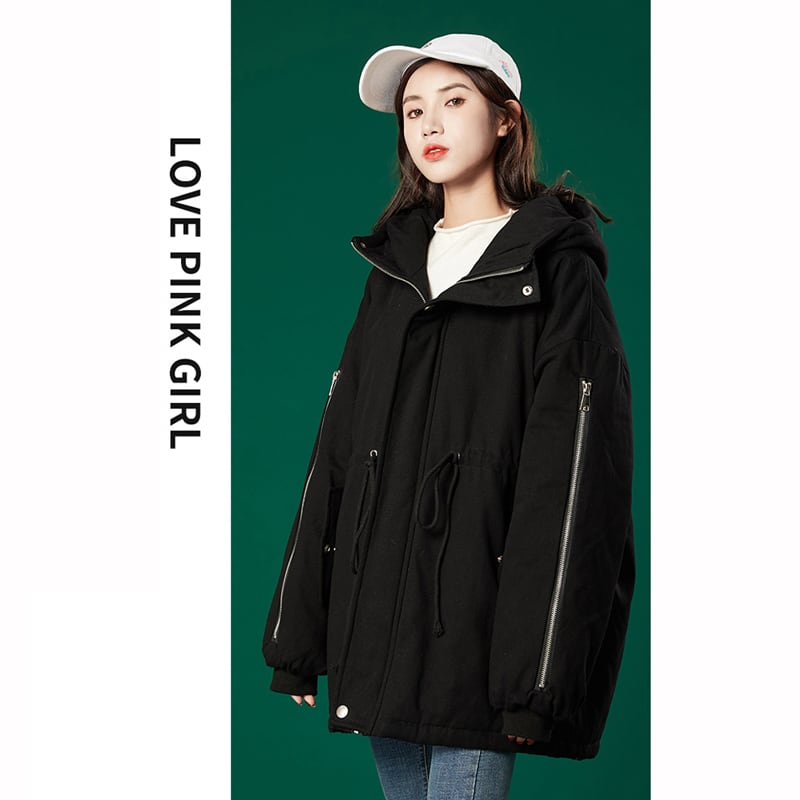 [YICHAN Series]★Winter Coat★ 3color Outer Panda with Hat Winter Clothes Cotton Coat Black Beige Blue