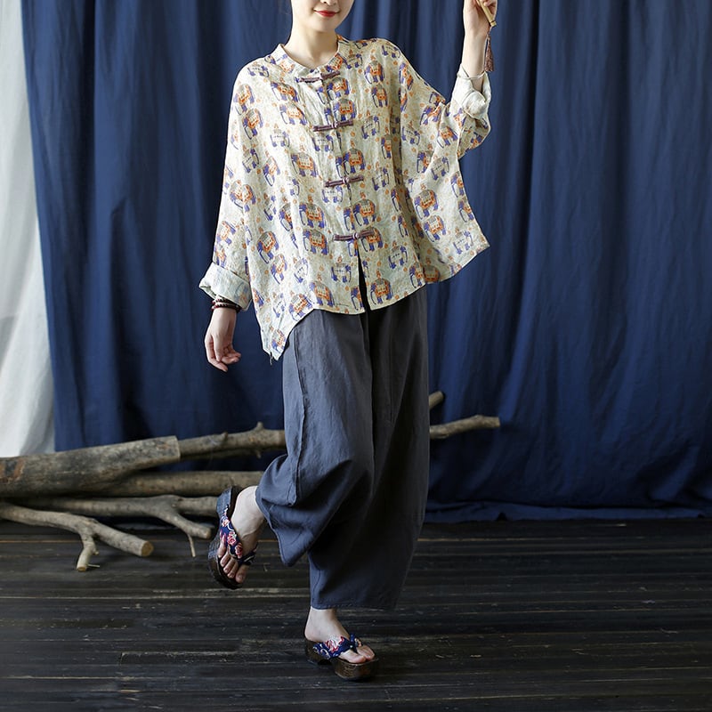 [LINASHANG Series] ★China style tops★ 3color shirt Improved temperament Improved Tang suit Loose print