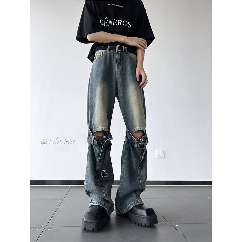 [ZHUIYI Series]★Denim Pants★ Trousers Bottoms Unisex Men's Distressed Stylish Retro ML XL 2XL