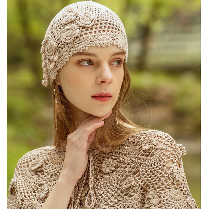 [Flower Series]★Hat★ 4color Cap Knitting Ladies Fashion Beige Light Brown White Black