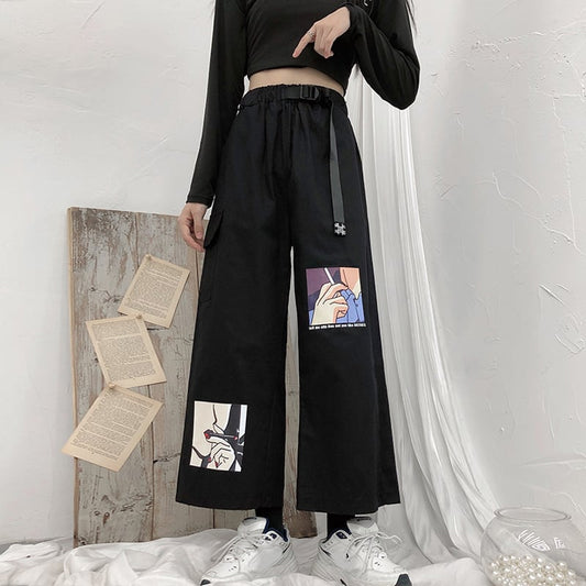 [Modern People Series]★Pants★ 3 types available to choose from Bottoms Cartoon pattern Black Black Harajuku style SML XL 2XL