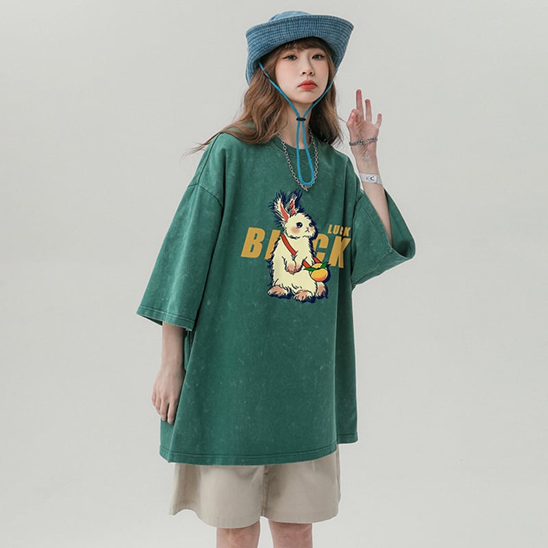 [YOUHAN Series]★T-shirt★ 4color Tops Unisex Men's Short Sleeve Tops Retro Loose Rabbit Rabbit