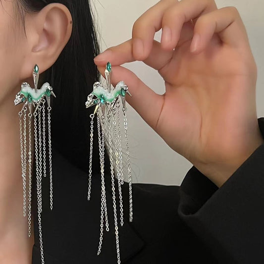 [Baoba Series] ★China style earrings★ Pair earrings ladies accessories fringe long length design