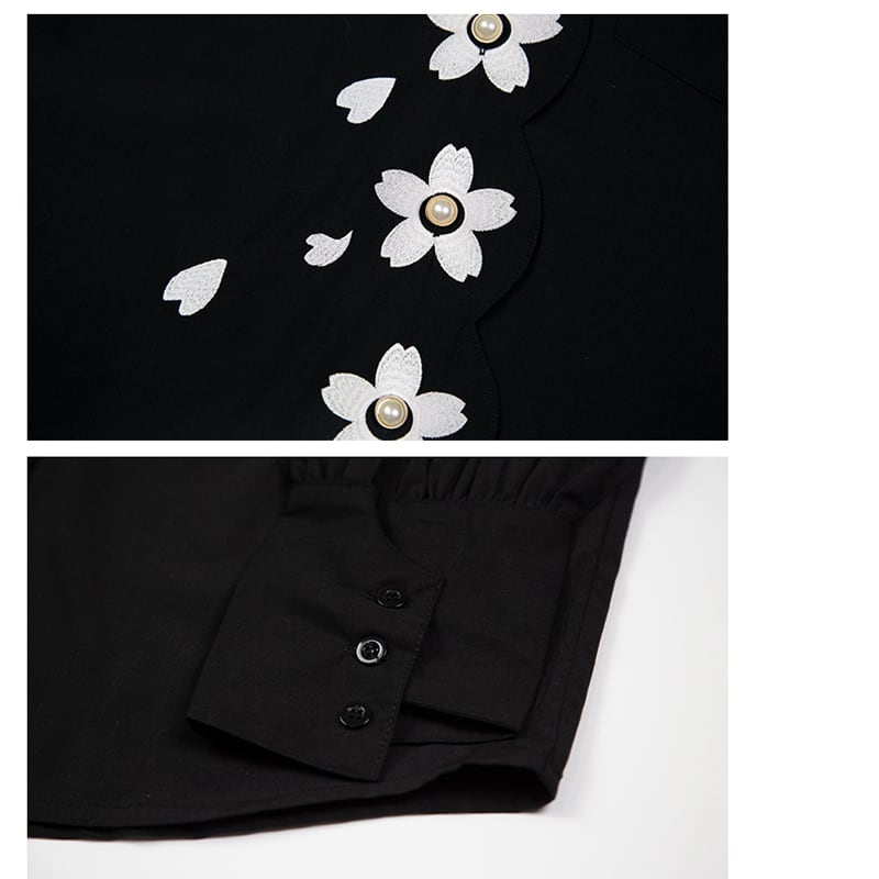 [Yangji Great Dream Series]★Shirt★ Tops Embroidery Original Retro Temperament Enhancement Long Sleeve Shirt Black Black