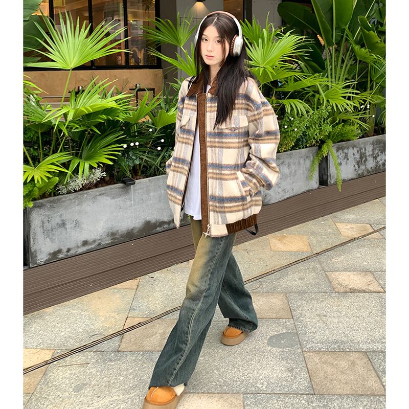 [Yuyiyeon Spicy Series] ★Outerwear★ Plaid Jacket Switching Casual Retro Easy to Match