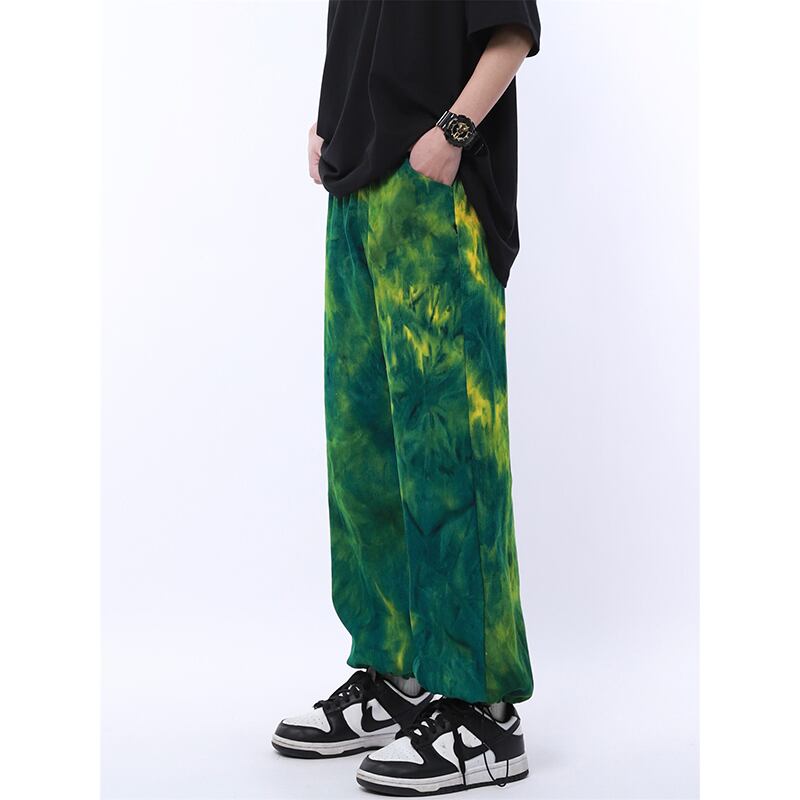 [MGJM Series] ★Casual Pants★ Bottoms Trousers Oil Painting Style Unisex Men's ML XL Elastic Waist Green Green