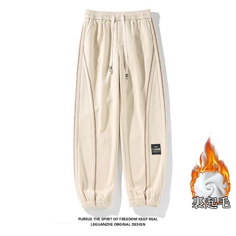 [BIGEMAN Series] ★Casual Pants★ Brushed lining 2color Bottoms Pants Unisex Men's Large Size Sports Style Beige Black Thick