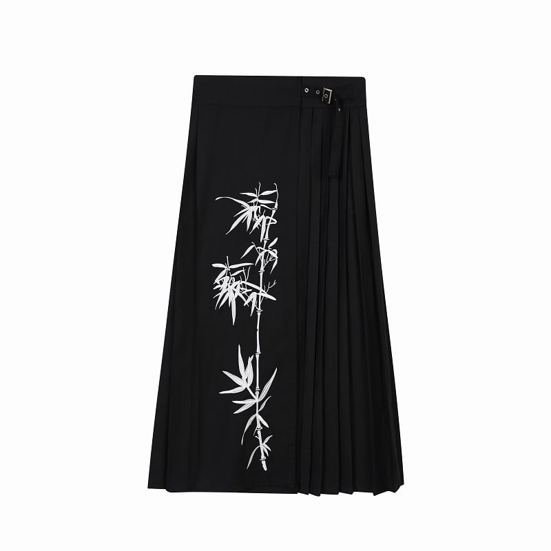 [Illustrated series]★China style skirt★Bottoms Unisex Men's Bamboo Bamboo pattern Black Black Retro