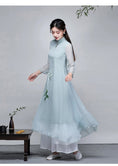 Load image into Gallery viewer, Ao dai 2-piece set, Chinese style dress, Ao dai dress, Chinese style clothes, Chinese clothes, improved Tang clothes, improved Han clothes, stand neck, 3/4 sleeves, long length, gaucho pants, large size, ML XL, 2XL, everyday wear
