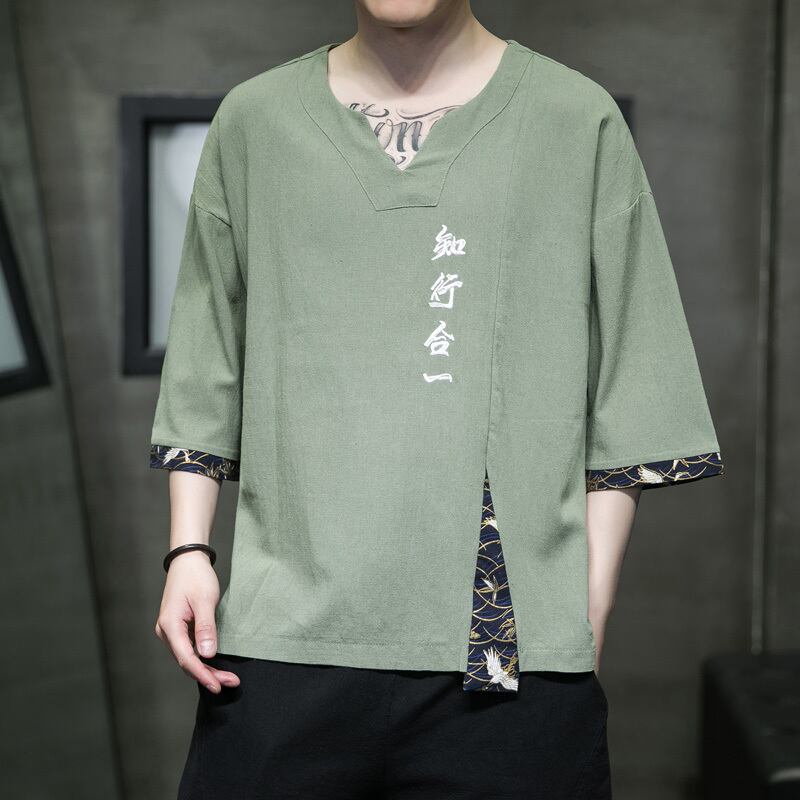 [JUNYI Series]★China style T-shirt★ Embroidery tops 4color Unisex Men's Large size Black White Green