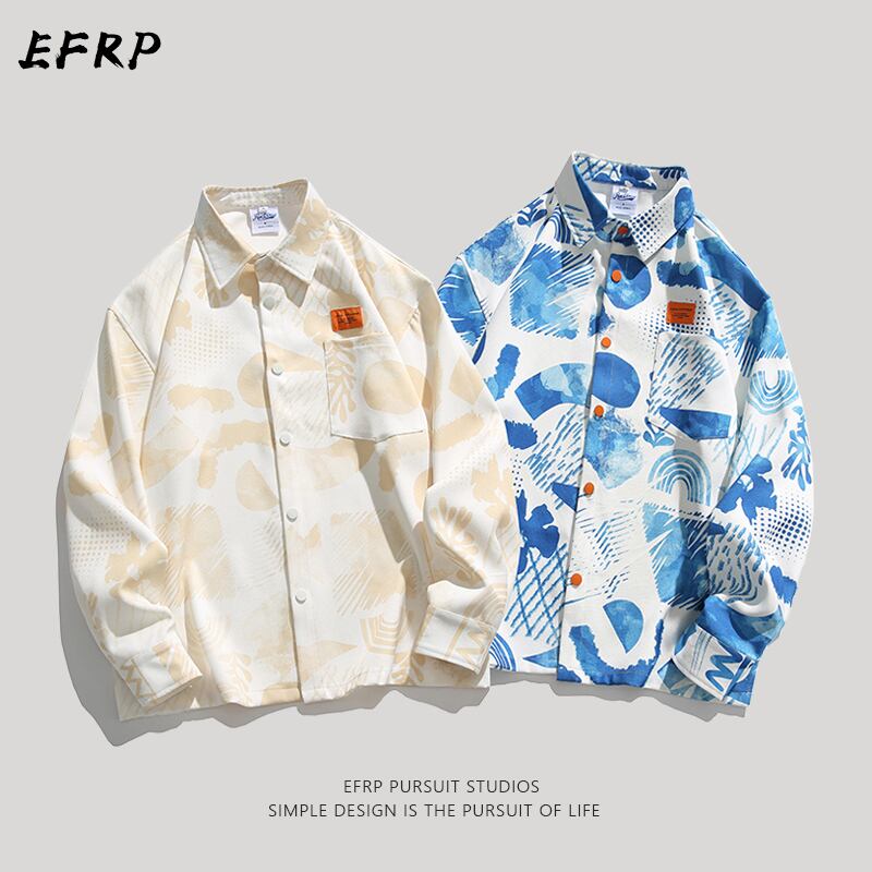 [EFRP Series]★Shirt★ 2color Tops Unisex Men's Blue Yellow Floral Pattern ML XL 2XL Print