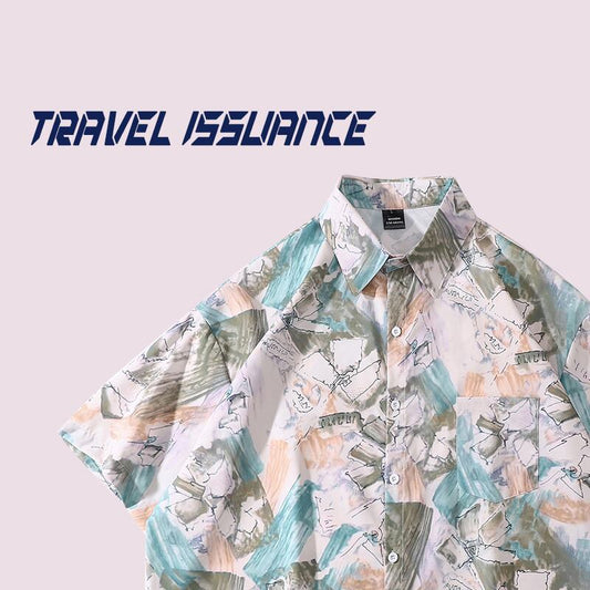 [HTTAOSUP Series]★Shirt★ Tops Short Sleeve Shirt Unisex Men's SML XL Loose Aloha Shirt Unique