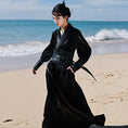 Load image into Gallery viewer, [Da Qinglong Shu Series] ★Chinese style dress + belt★ Long length Chinese clothes Improved Han clothes V neck Switching Black Black
