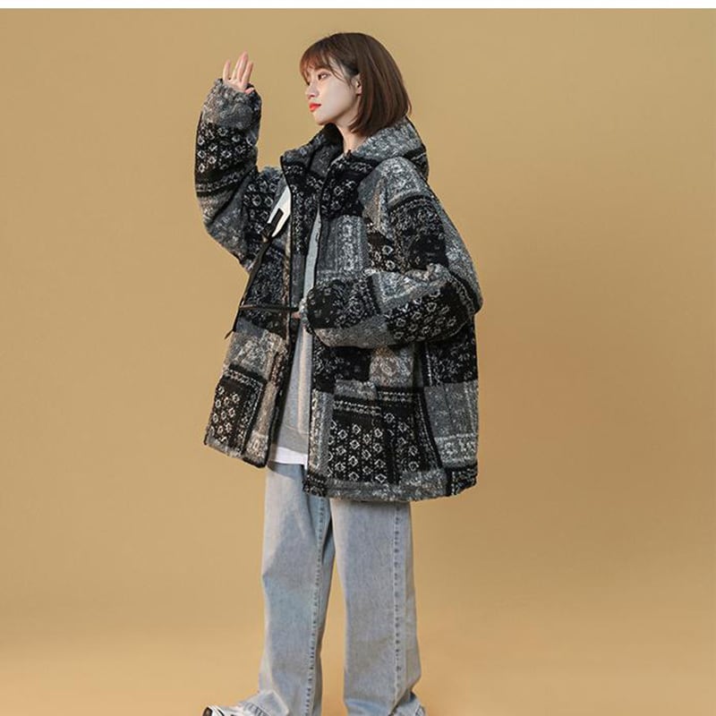 [Suikoishi Series] ★Winter Coat★ Cotton coat, outerwear, without hat type, with hat type, unisex, men's, floral pattern, fashion