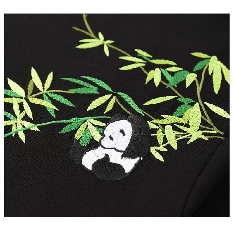 [JPYZ Series]★China style T-shirt★ Tops Unisex Men's Panda Embroidery Black Easy to match