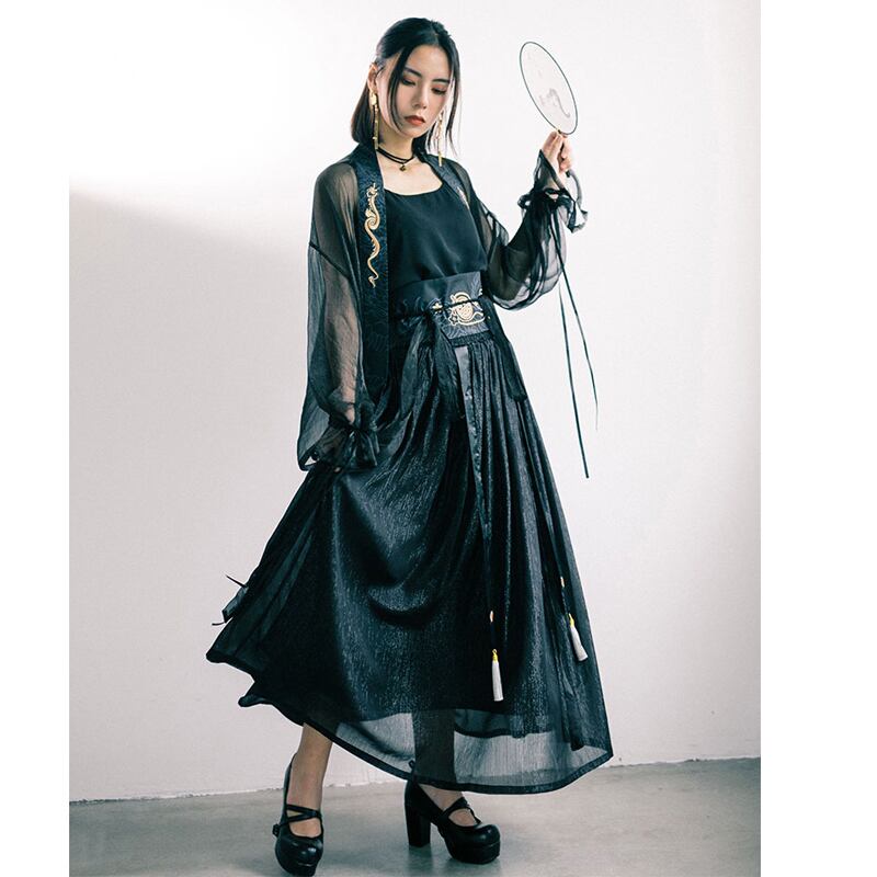 [Ancient monster house---Oryu series] ★China style skirt★ Hanfu dress Black Black ML Cute Original